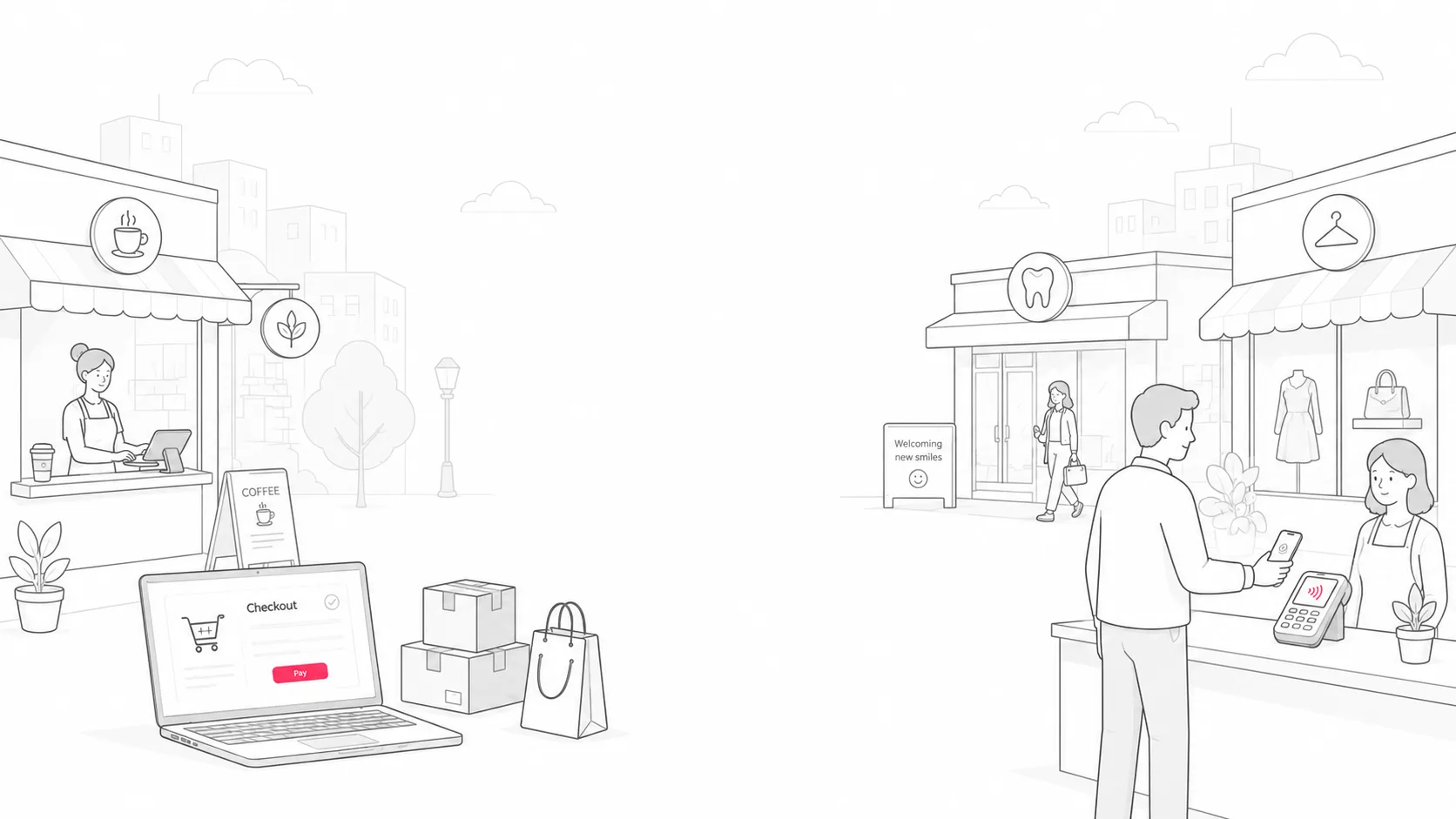 Illustration of independent Main Street businesses