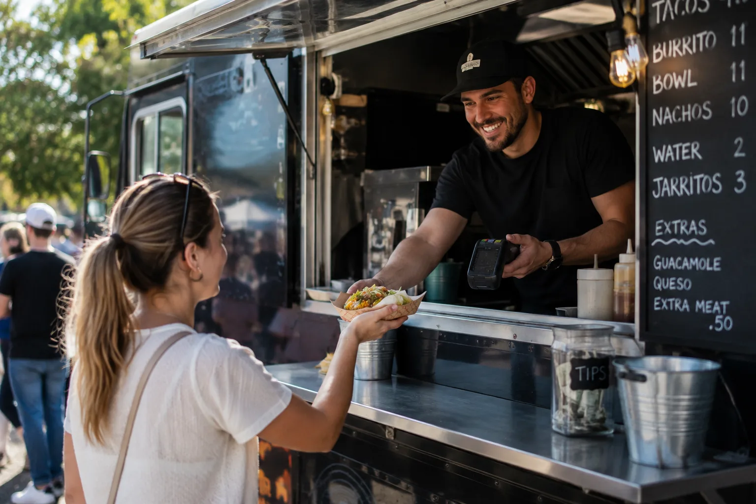 Food trucks business using a point-of-sale system